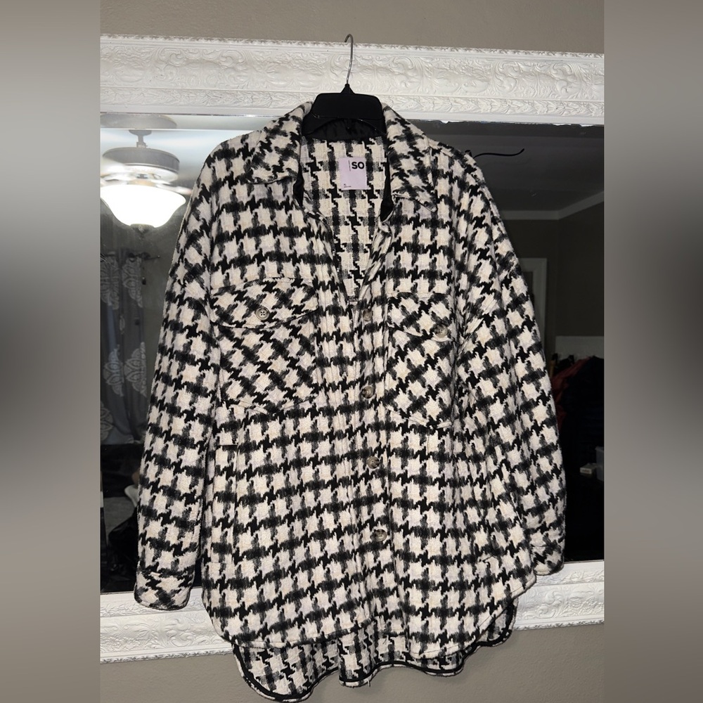 SO Black & White Houndstooth Checked Shacket XL